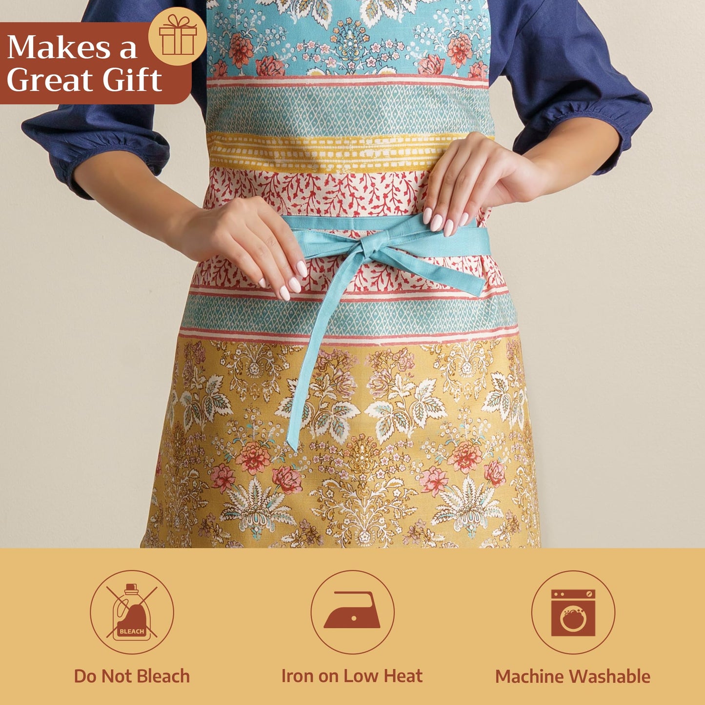 Maison d' Hermine Apron for women with Pocket 100% Cotton 27.50"x31.50" 1 Piece Adjustable Neck Strap & long ties Apron Men, Chef, Wedding, Cooking, Gardening, Server Spring/Summer (Marquise)