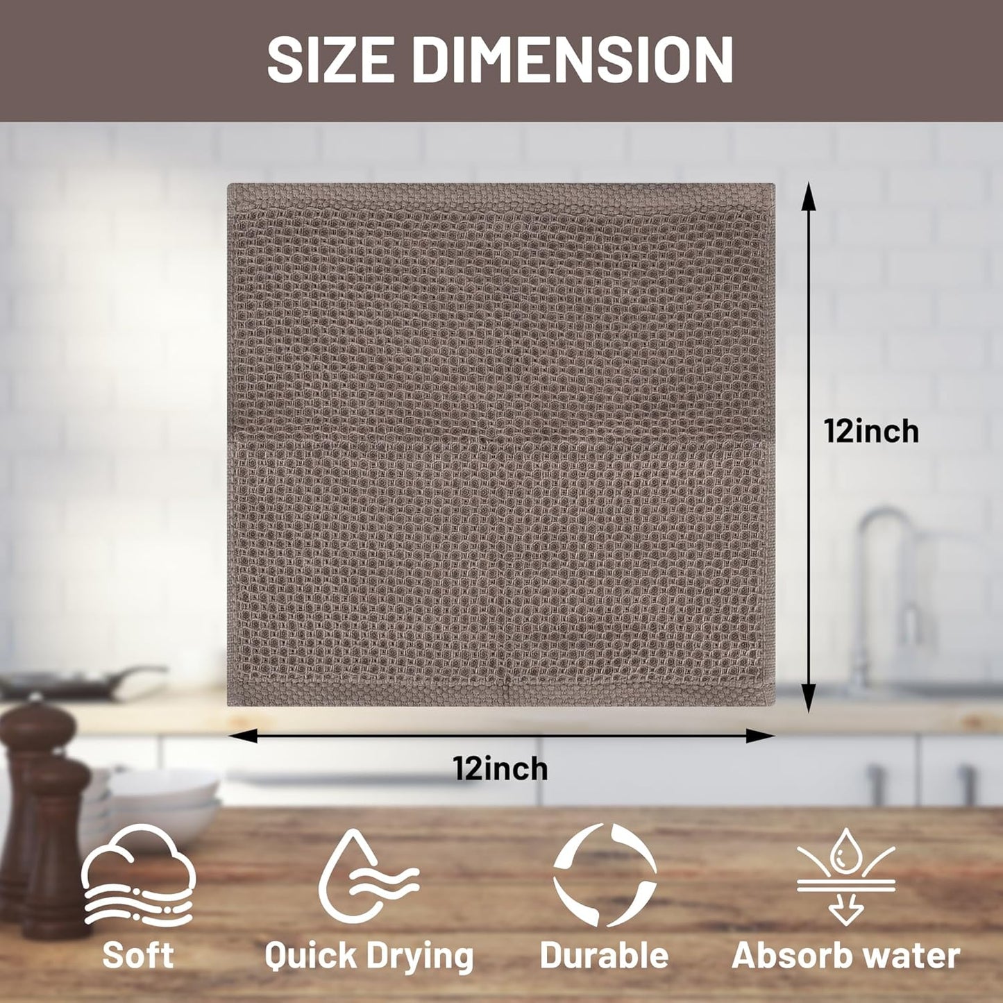 Skiennix 100% Cotton Kitchen Dish Cloths - 6 Pack Ultra Soft Absorbent Waffle Weave Towels | 12x12 Inches