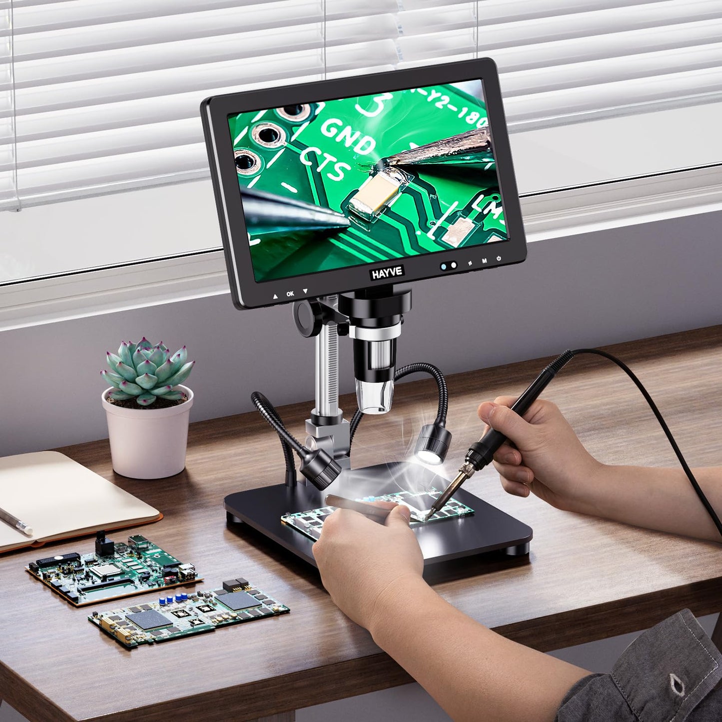 Hayve DM12 10.1'' HDMI Digital Microscope, 2000X Coin Microscope with IPS Screen, 20MP Soldering Microscopes for Electronics with 10.4'' Longer Stand,Compatible with PC/TV