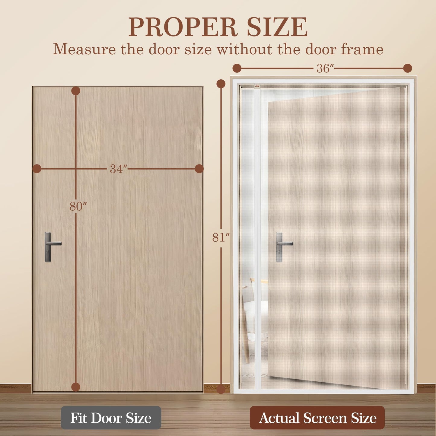 Yotache White Reversible Left Right Side Opening Screen Doors with Magnets Fits Door Size 34 x 80, Reinforced Sewing Magnetic Mesh, Actual Screen Size 36" x 81"