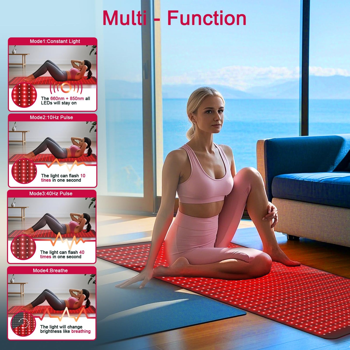 Full Body Red Light Therapy Mat - 71"x35" Bed Size Infrared Red Light Mat, 1350pcs LEDs 3 Wavelengths 4 Modes 5 Levels, Ideal Relaxation, Father's Day Gift for Spring Wellness, Muscle & Skin Care