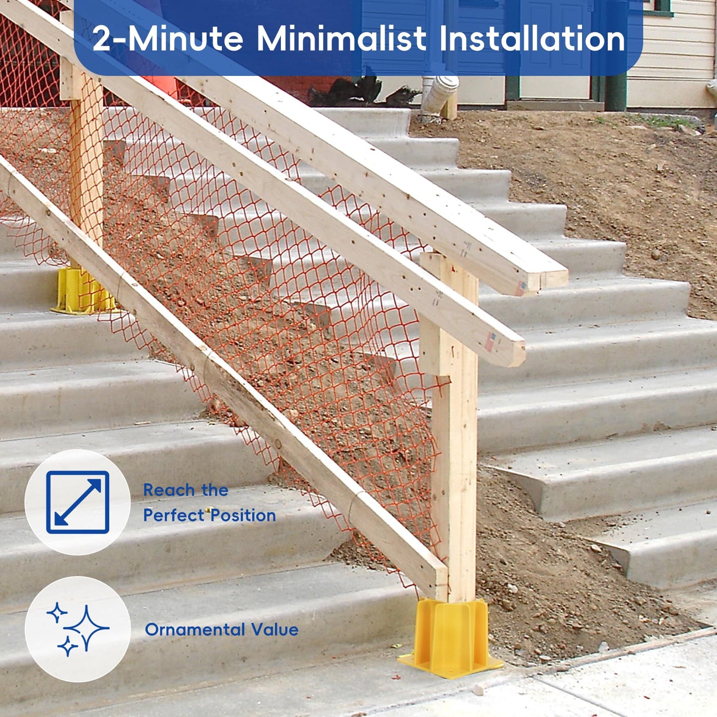 8-Pack Yellow Guardrail Base Boot with Toe Board Slot, Reusable Fall Protection Base for Scaffolding, Temporary Guardrail Systems for Residential and Commercial Construction