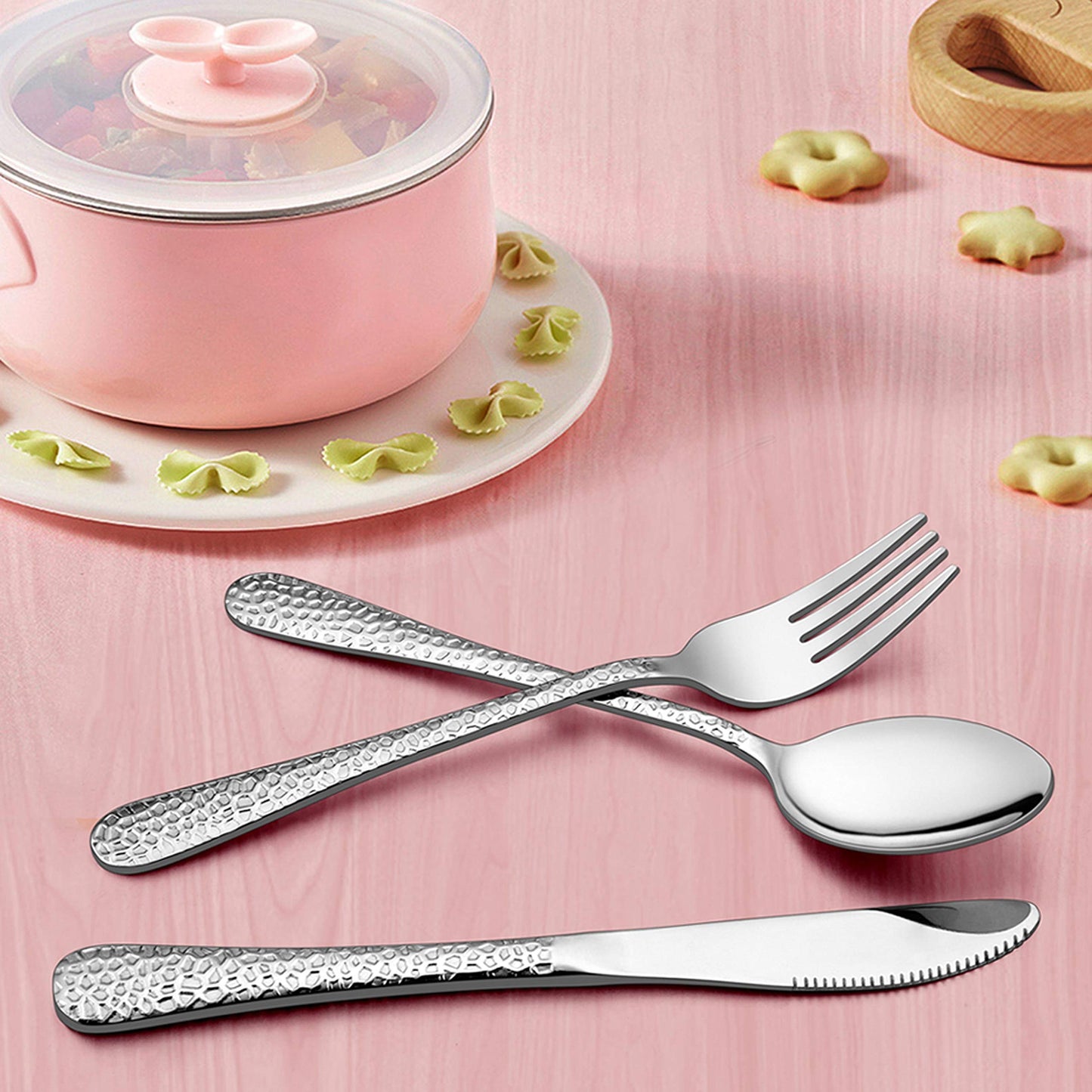 LIANYU 12-Piece Kids Utensils Silverware Set, Stainless Steel Toddler Hammered Flatware Cutlery, Children Tableware Includes Knives Forks Spoons, Dishwasher Safe