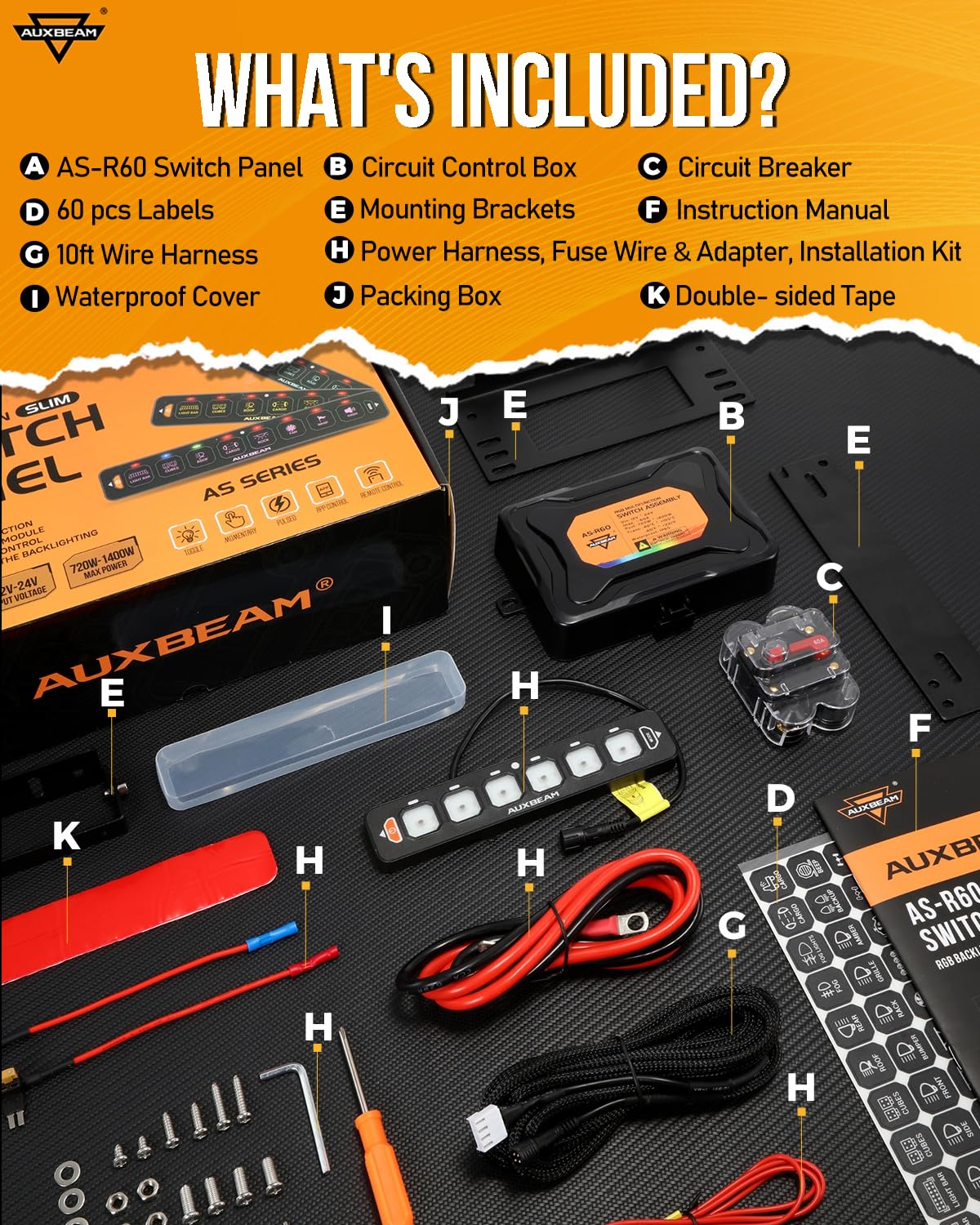 Auxbeam 6 Gang Slim Switch Panel RGB AS-R60 Toggle Momentary Pulsed Dimmable Backlight Multifunction Switch Panel with Memory Function for 12-24V Truck Offroad Car Marine Waterproof, 3 Years Warranty