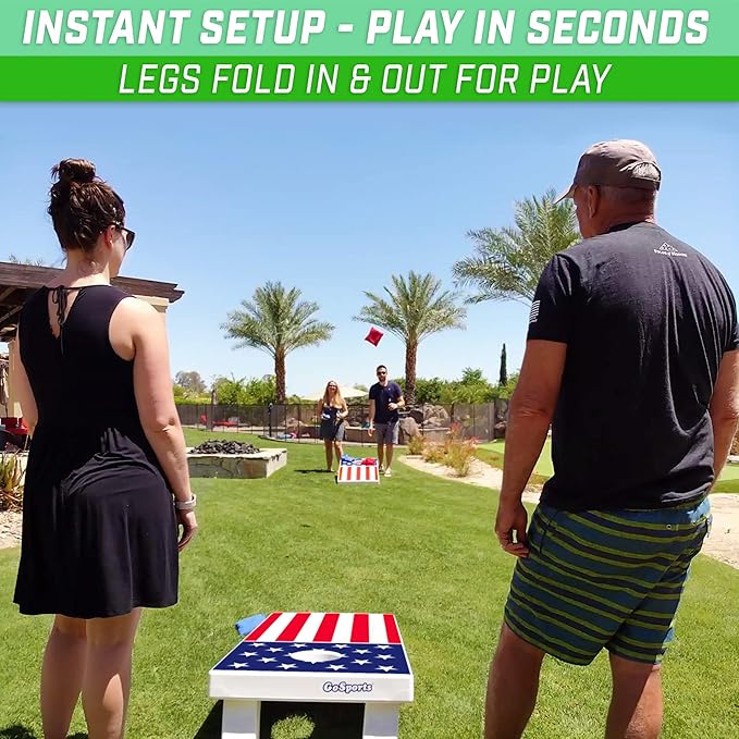 GoSports 4 x 2 ft All Weather Cornhole Boards - American Flag, Red, or Blue - Game Set Includes 8 Bean Bags & Rules