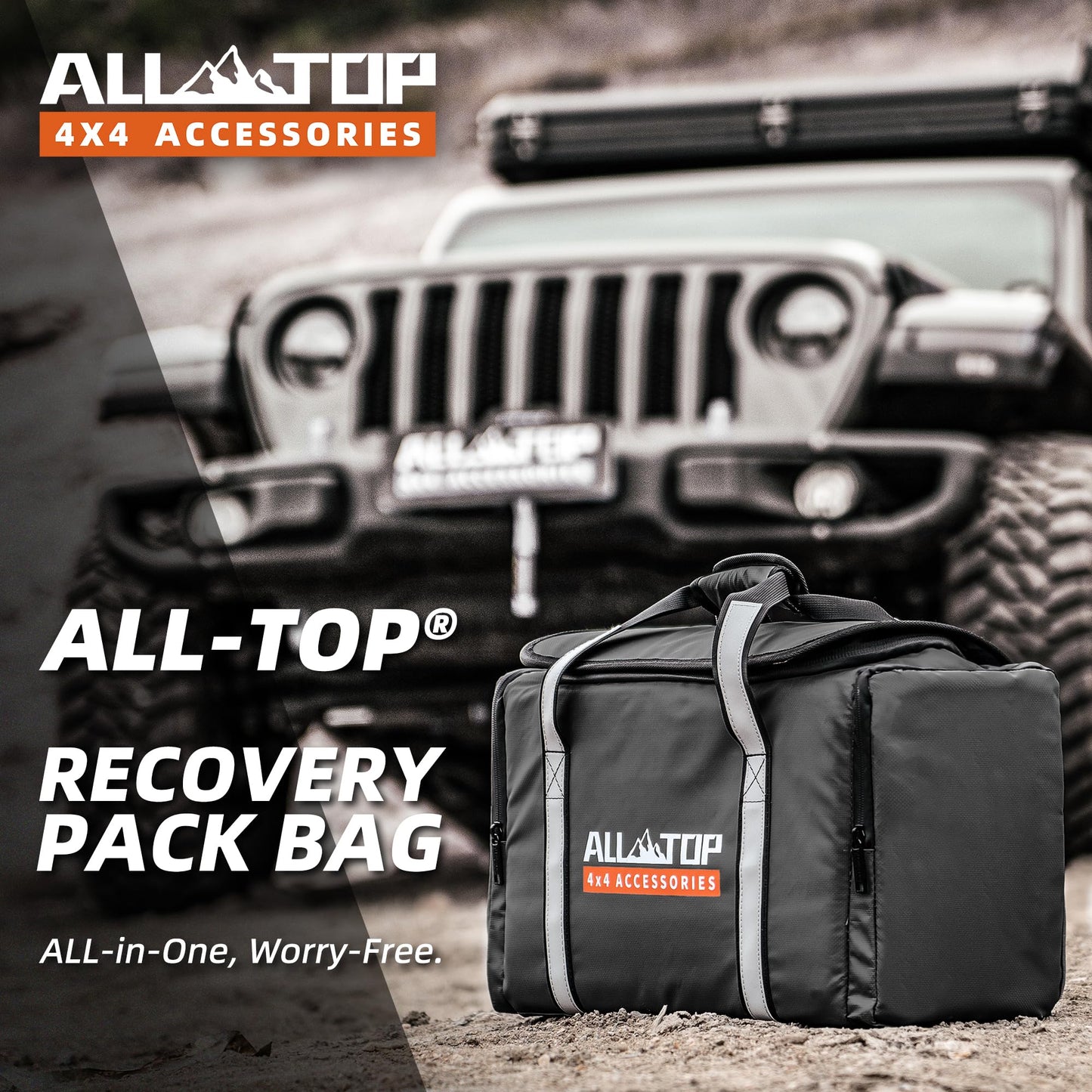 ALL-TOP Recovery Pack Bag, Water-Resist Tool Organizer for Offroad Gear & Overland Equipment, Standing Zippered Waterproof Storage Tote, Black Empty