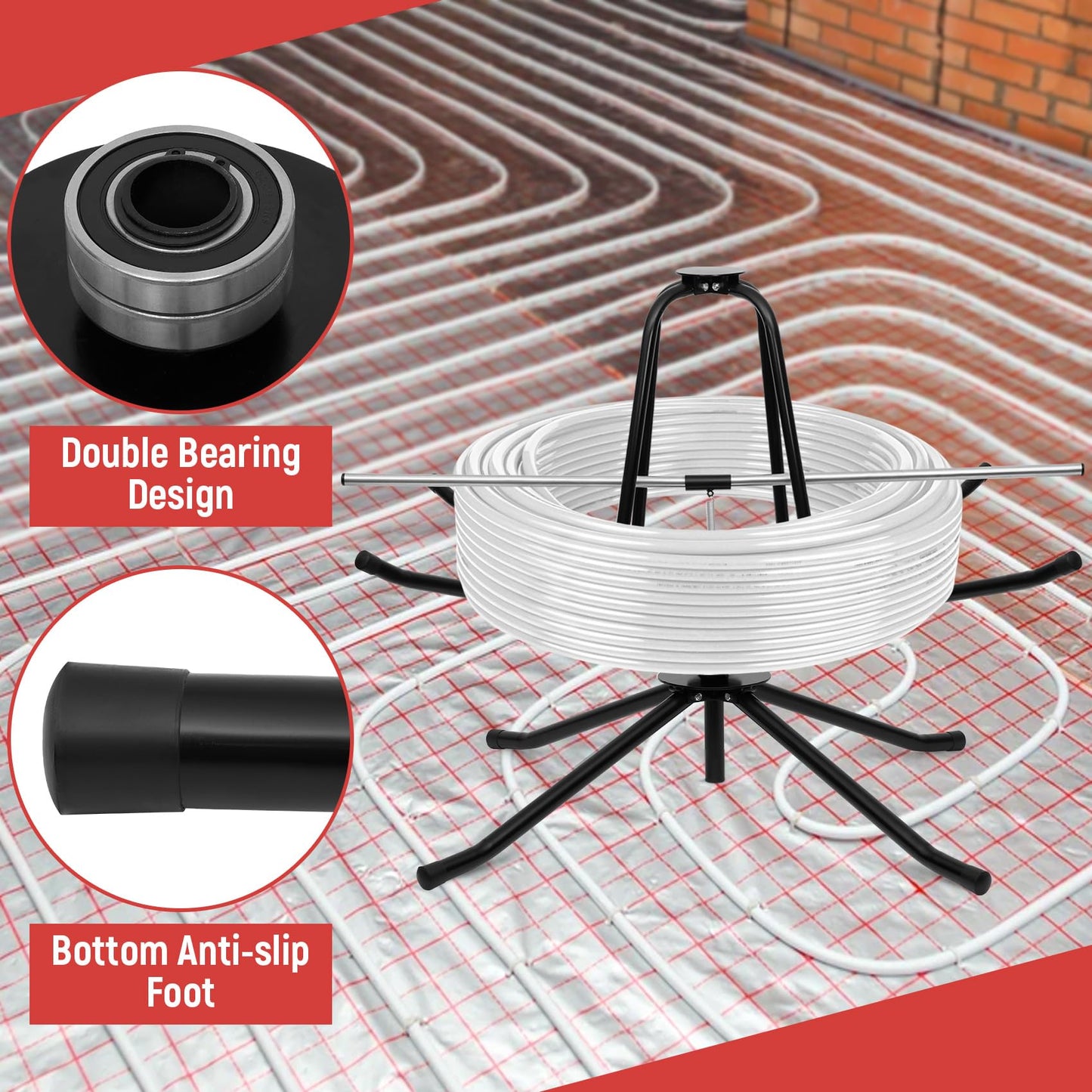 Heavy Duty PEX Piping Uncoiler, PEX Uncoiler for 3/8'' to 1'' or 5/8'' to 1'' Pex Tubing, Multi-function Foldable Pipe Dispenser for Water Tube, Underfloor Heating Pipe, Maximum Load of 440 Pounds