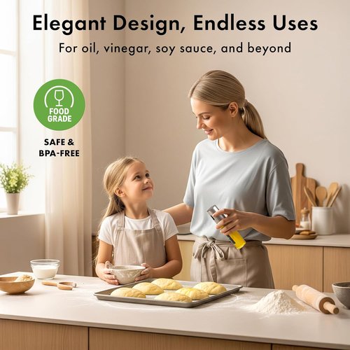 EDELHAUS Oil Sprayer Set - Stainless Steel & Glass Bottles for Healthy Cooking | 2-Pack with Silver Lids