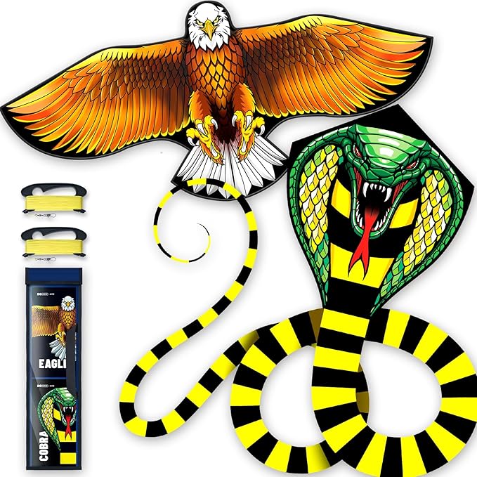 Kite for Ages 8-12, Easy to Fly and Assemble Rocket Kites for Beginner, Single Line String Professional Kites for Beach and Outdoor Activity (Eagle & Snake Kite Set)
