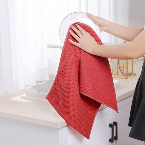Homaxy Kitchen Dish Towels - Ultra Soft 100% Cotton Waffle Weave, Quick Drying, 13 x 28 Inches, 6-Pack, Brick Red