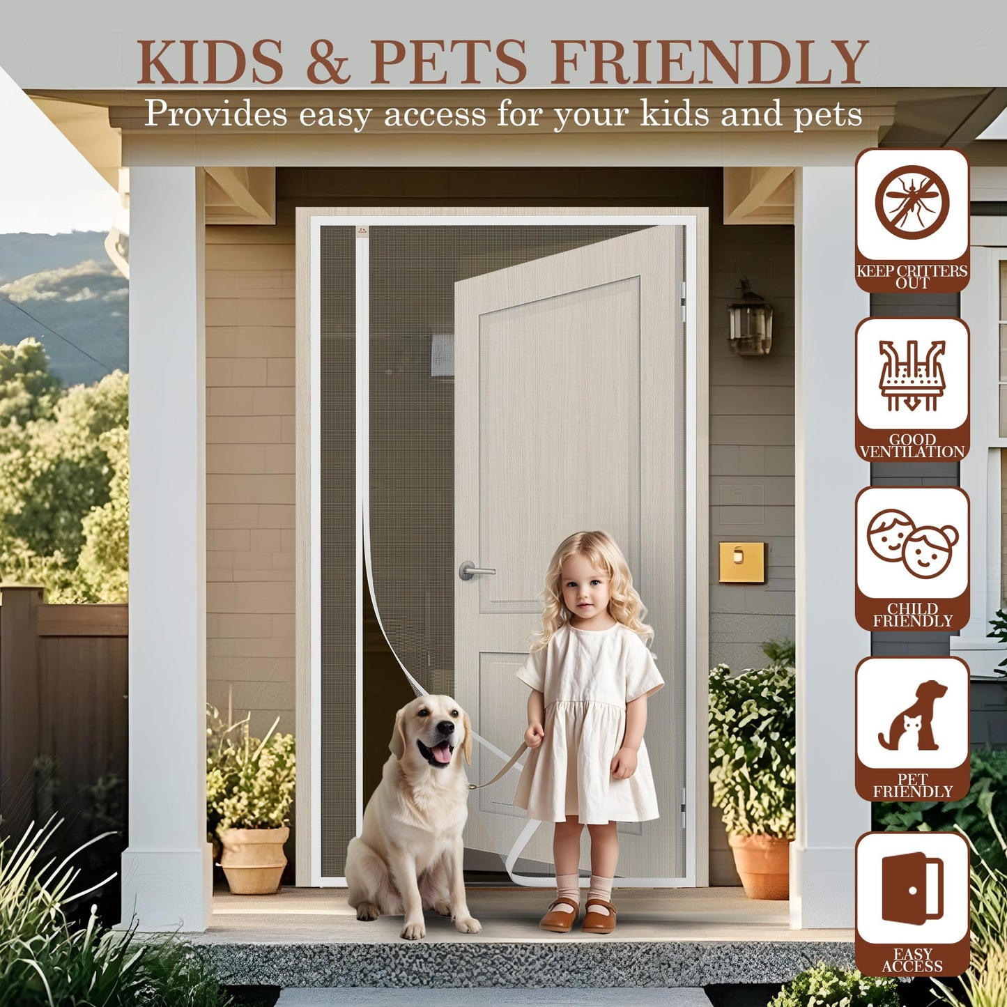 Yotache White Reversible Left Right Side Opening Screen Doors with Magnets Fits Door Size 34 x 80, Reinforced Sewing Magnetic Mesh, Actual Screen Size 36" x 81"