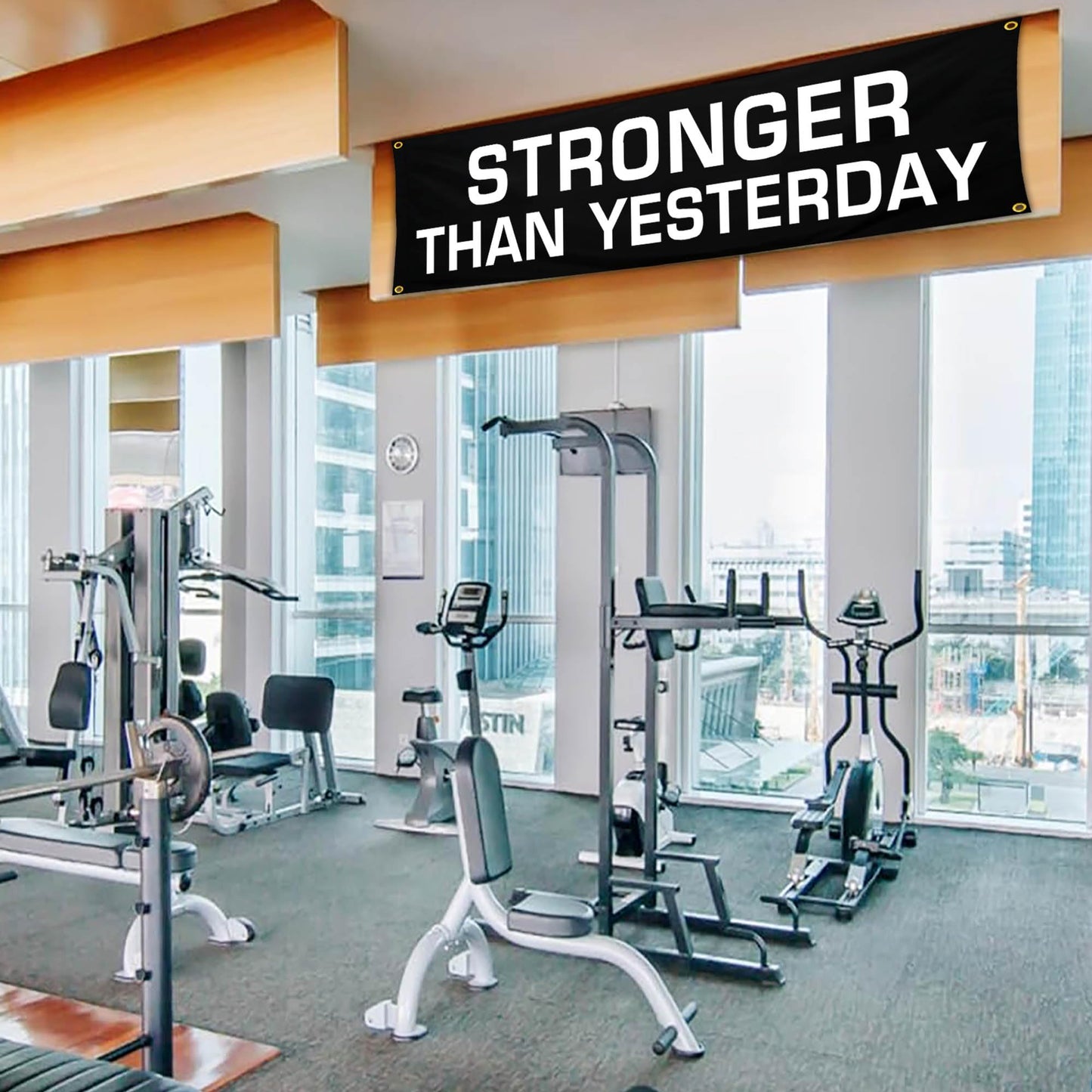 Bomtas Motivational Gym Posters Banners Flags for Home Gym Room Guys Office Bedroom Stronger Than Yesterday Inspirational Flag Banner 24x72 Inch Motivation Wall Art Decor