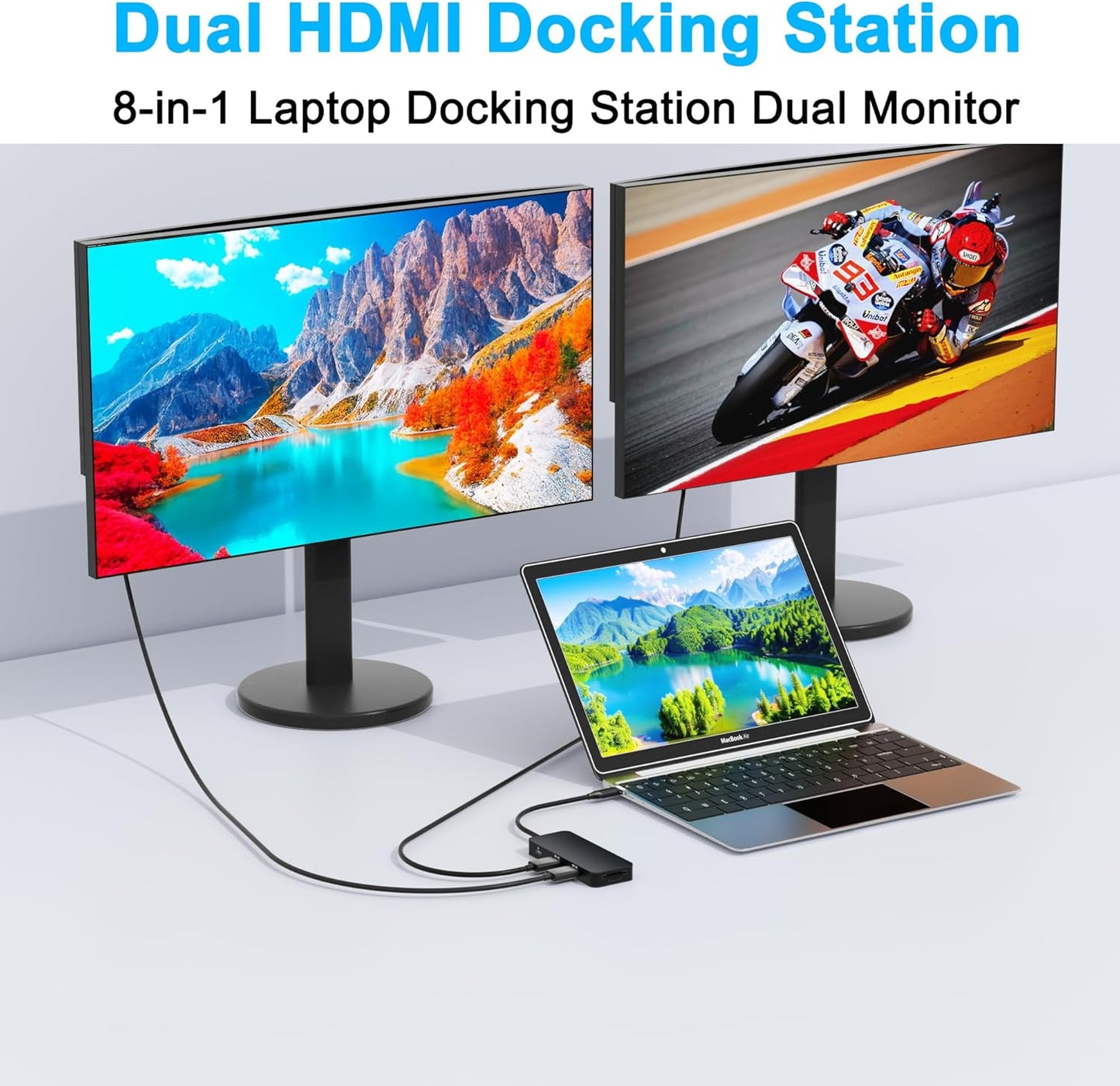 Aibilangose 2 8 1 USB C Docking Station Dual Monitor for Dell/HP/Mac Laptop, Dual HDMI Adapter for Monitors, HDMI