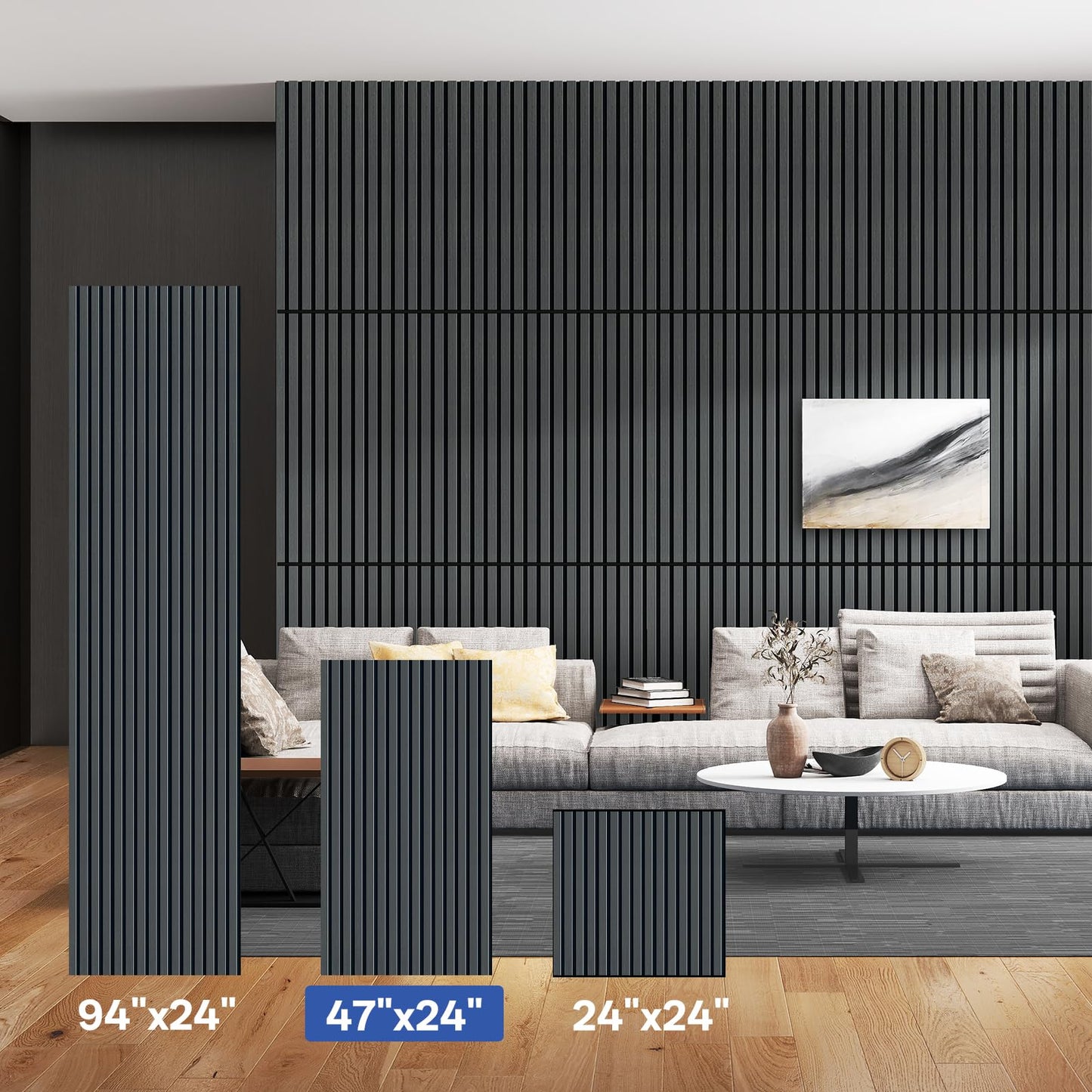 PIWA Acoustic Wall Panels 47” x 24" 4 Pack, Wood Panels for Wall Sound Dampening Slat Paneling with MDF Surface and Sound-Absorbing Core for Interior Decor, Home, Office and Gaming Room (Matte Black)