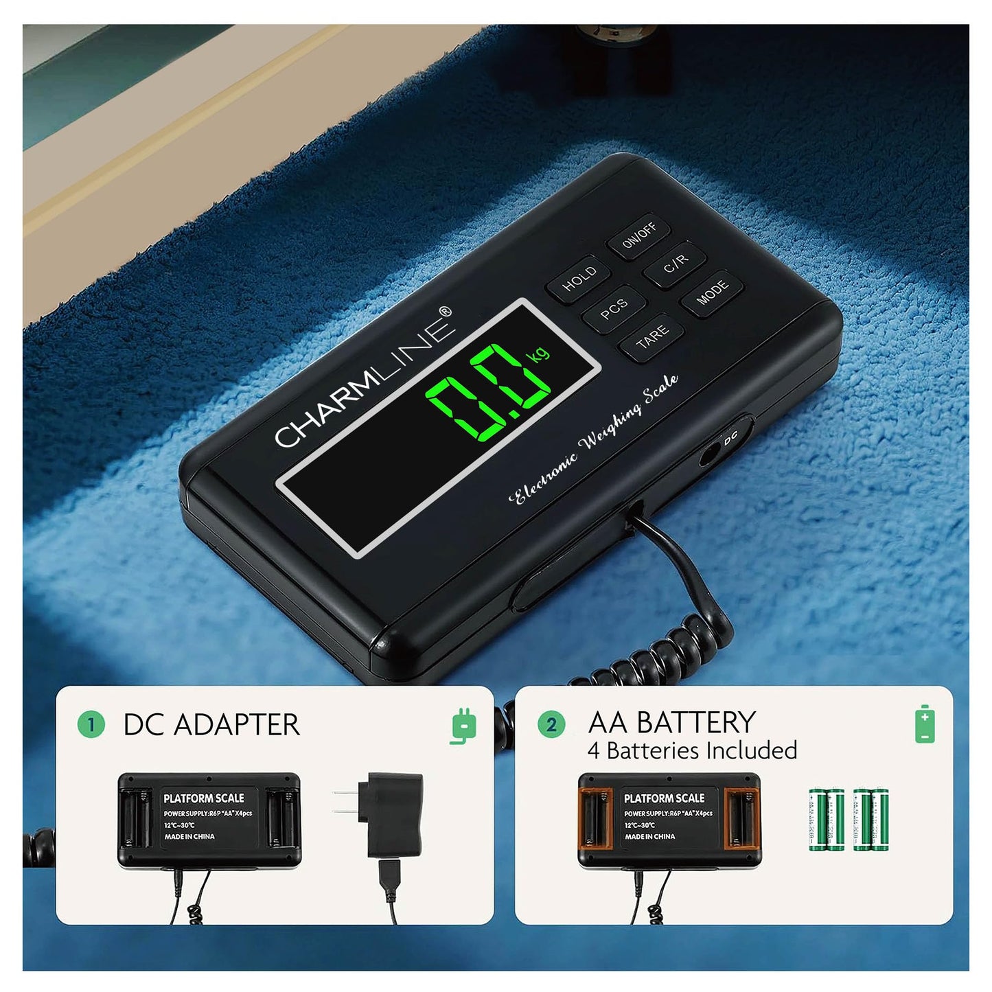 Charmline 1100lbs x 0.2lbs High Accuracy Digital Postal Scale with 41x21 in Large Stainless Steel Platform, Heavy Duty Scale for Dog, Pig, Goat Sheep, Battery & AC Adapter Powered, Slip-Resistant