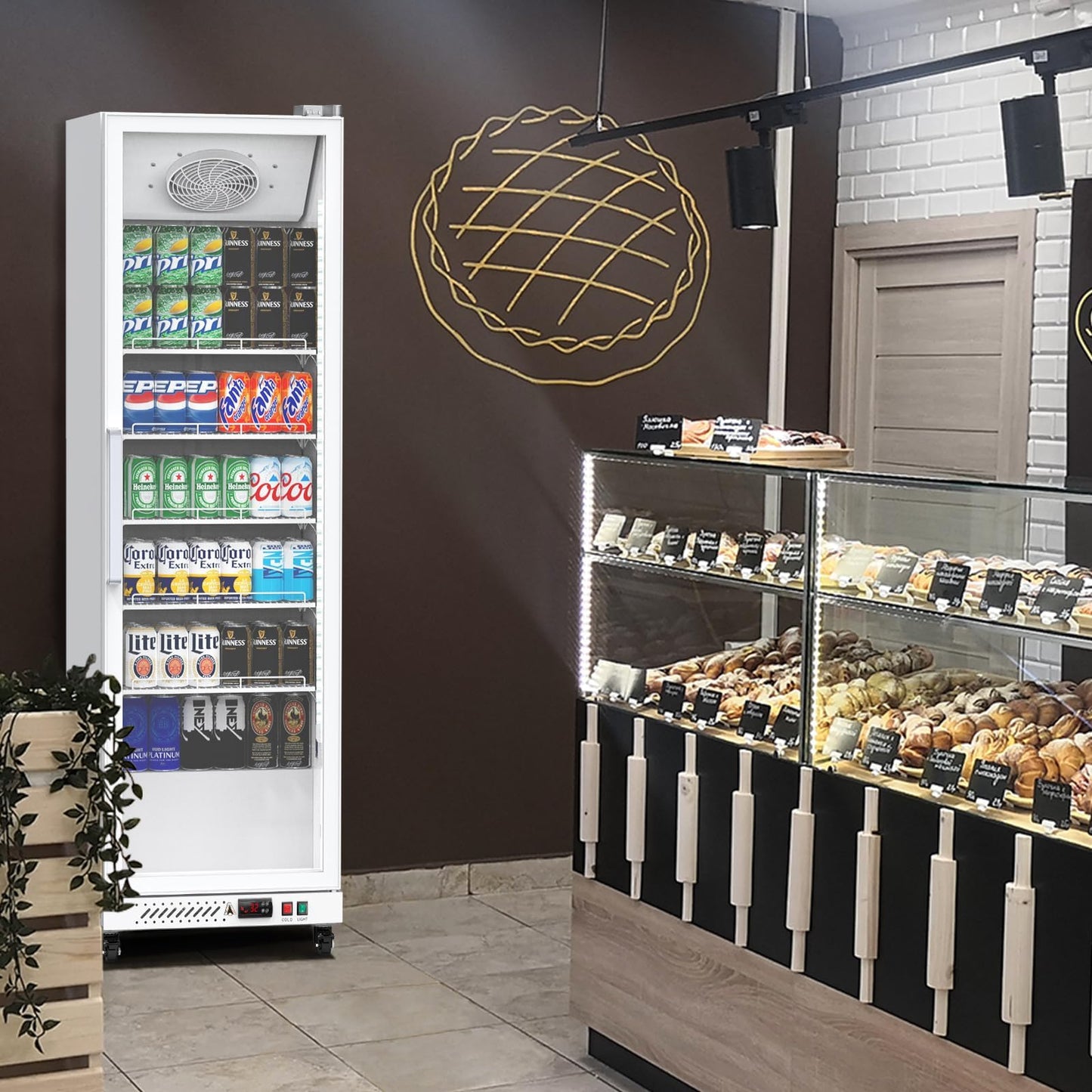 IDEALHOUSE Commercial Refrigerators, 12.4 Cu.Ft Beverage Cooler, Commercial Fridge with Glass Door Display, LED Light Adjustable Shelves Drink Cooler for Restaurant Grocery Store Home, White