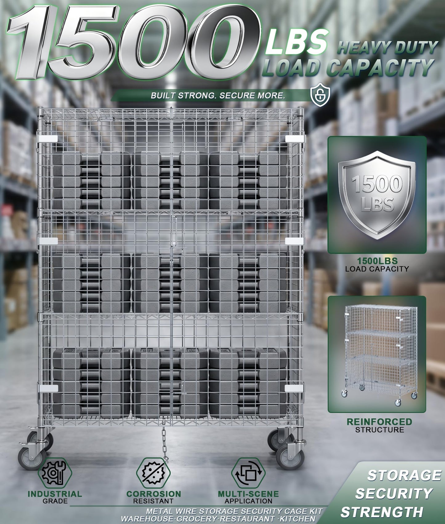 RALOZZD 3 Tier Commercial Grade NSF Solid Steel Wire Mesh Rack Storage Unit, Mobile Security Cage Kit with Lock, 24'' x 48'' x 71'', Organizer for Garage, Warehouse, Restaurant (48''L x 24''W x 71''H)