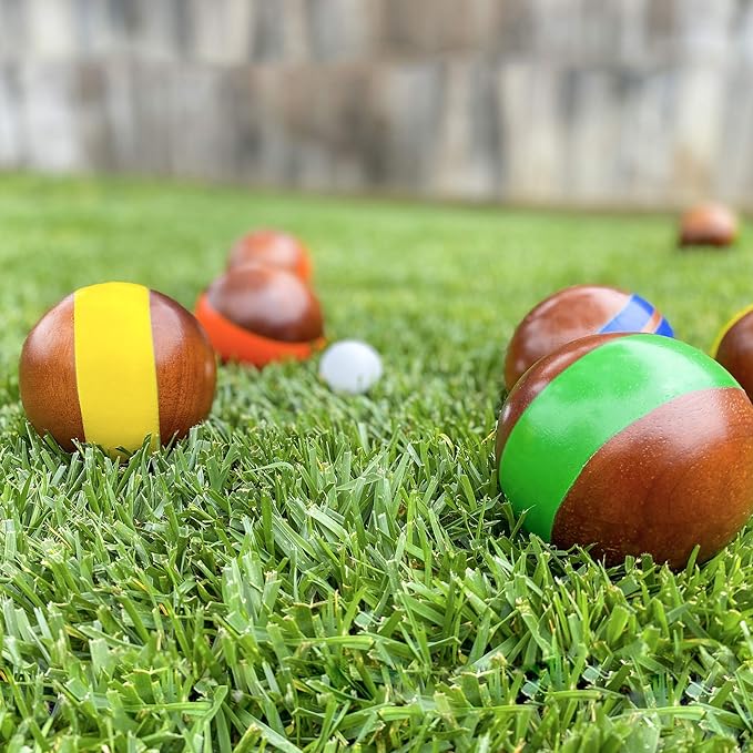 GoSports 100 mm Hardwood Bocce Set with 8 Premium 12 oz Wood Balls, Pallino, Case and Measuring Rope