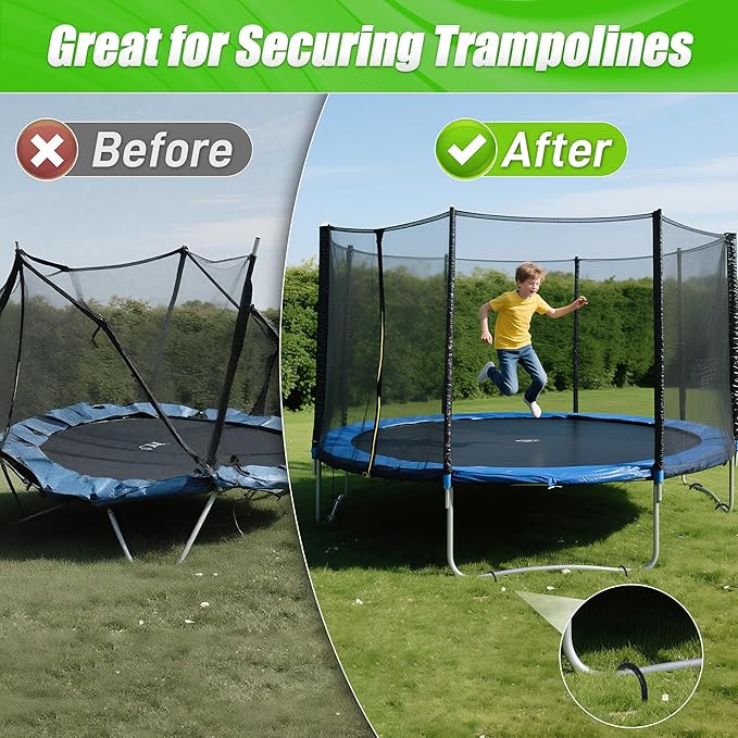 Anothera 16 Pack Heavy Duty Trampoline Stakes, 12 Inches Trampoline Anchors High Wind, Heavy Duty J Shaped Rebar Stakes for Trampoline, Tents, Inflatables, Fences, Outdoor Decoration