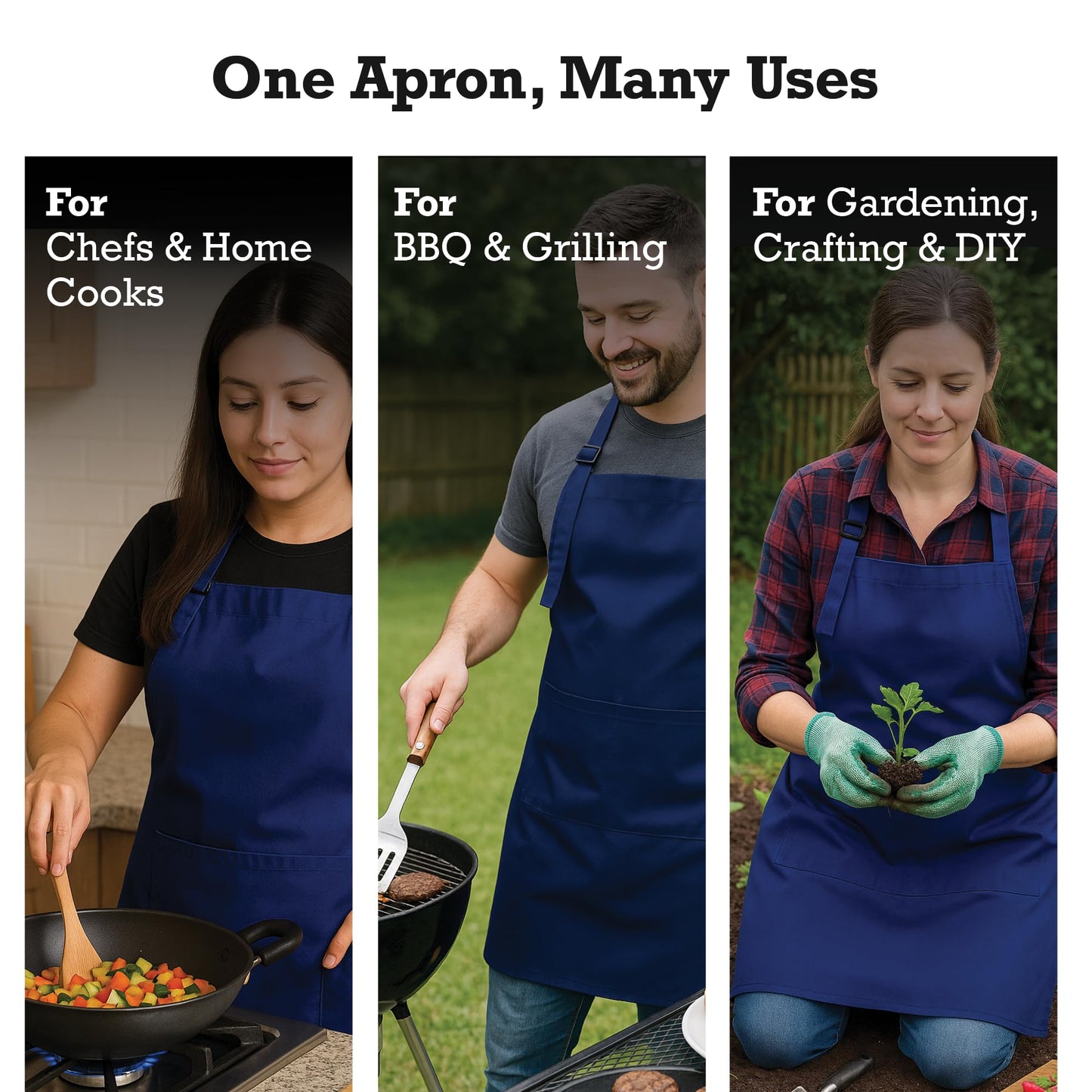 RAJRANG Chef Apron for Women Men with Pockets Cotton Kitchen Cooking Long Aprons Sodalite Blue 35x27 Inches Pack of 5