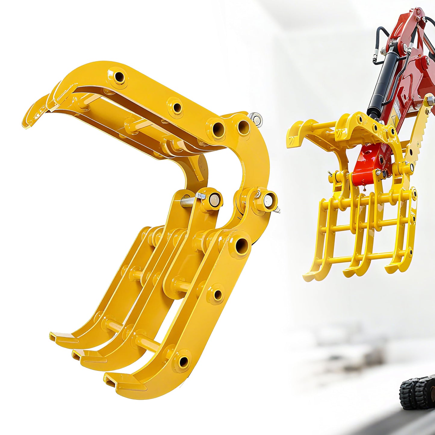 Upgrade Excavator Grapple Attachment for 0.8-1.8 Ton Mini Excavators, Wood Log Grapple with 2 Pins, 3.54in Span & 0.98in Hole, Excavator Grabber for Land Clearing, Logs, Rock, Scrap Handling