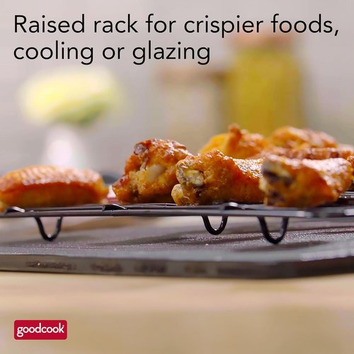 GoodCook Nonstick Carbon Steel Baking Pan & Wire Rack Set - 15” x 10.5”, Perfect for Pizza & Bacon