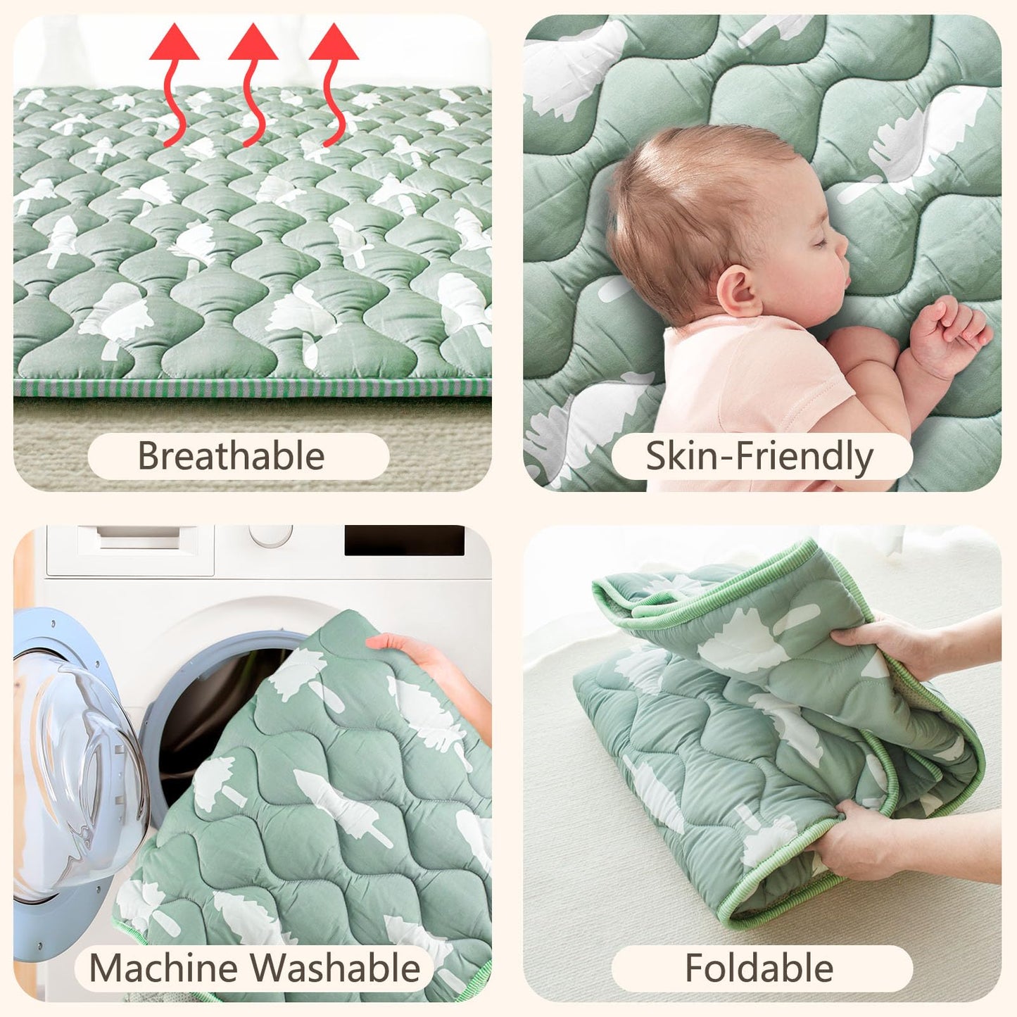 Beavtaens Baby Play Mats for Floor, 71”x59” Upgraded Thickness & Larger Super Soft Playmat for Babies and Toddlers, Foldable Washable, Upgrade Anti-Slip Crawling Mat for Playpen(Trees)