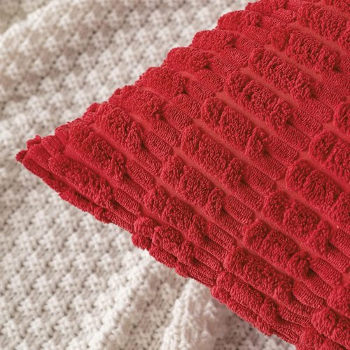 MIULEE Red Corduroy Decorative Pillow Covers - Soft Boho Striped 16x16 Inch for Modern Farmhouse Decor