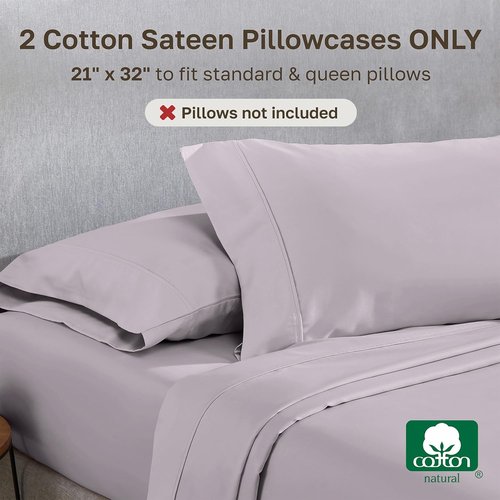 California Design Den Pillowcase Set - 400 Thread Count 100% Cotton Sateen, Soft & Breathable | Queen Size, Dusky Lavender Grey