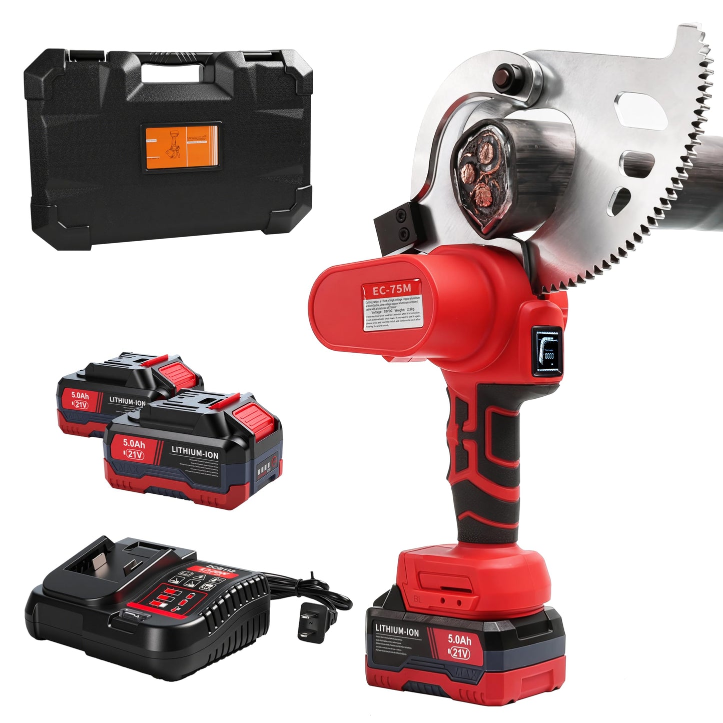 21V Battery Ratcheting Cable Cutters Cordless Heavy Duty Professional Electrical Portable Copper Cable Cutters (1500 KCMIL Copper/Aluminum Cables or 3 Inch Armour Cables)