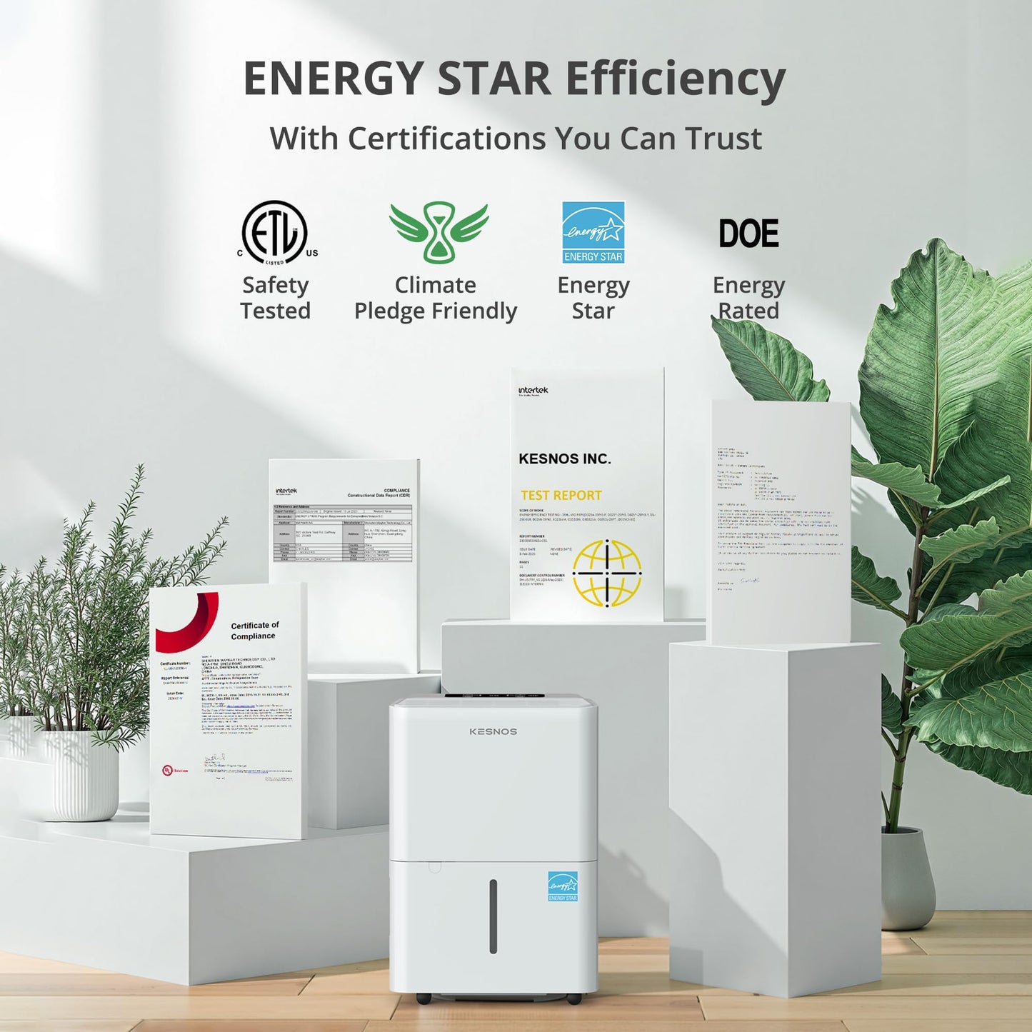 Kesnos 2,500 Sq. Ft. Energy Star 2025 Dehumidifier for Home & Basement, Ideal for Bedroom with Ultra Quiet 36 dB, 0.39-Gallon Water Tank with Drain Hose, 4 Pre-Set Modes, Auto Defrost, Timer