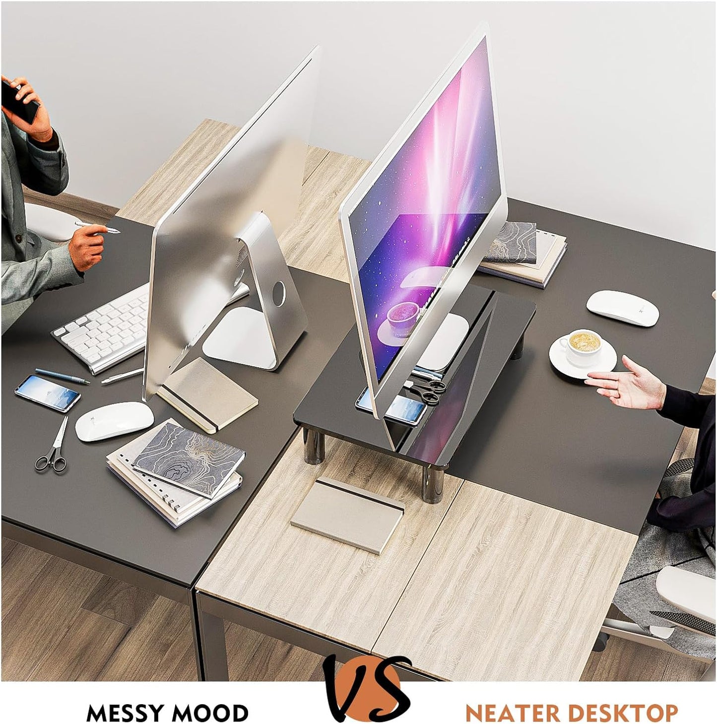 HD01B-002 Glass Computer Monitor Stand Riser with Height Adjustable Multi Media Desktop Stand for Flat Screen LCD LED