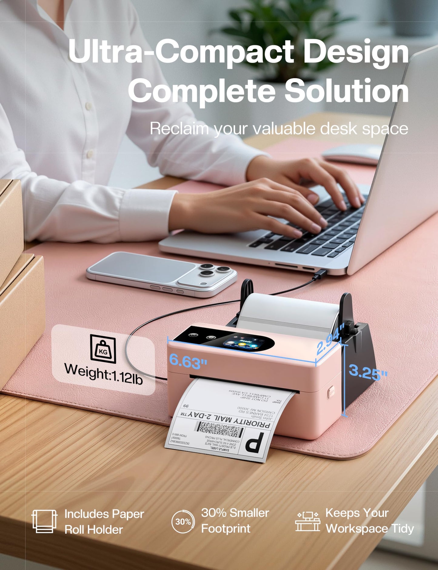 Phomemo 4x6 Shipping Label Printer with Touch Screen, Bluetooth Thermal Printer for Small Business, Auto Label Detection, 150mm/s High Speed, Compatible with Amazon, USPS, UPS, iOS Android Windows Mac