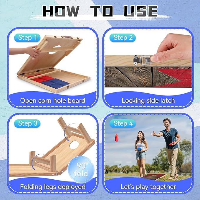 Portable Cornhole Board Set with Bean Bags 2 ft x 1 ft or 3 ft x2 ft or 10.16 * 5.04 Inch Foldable Corn Hole Games for Adults and Kids Indoor or Outdoor Corn Hole Toss Games Backyard Tarvel