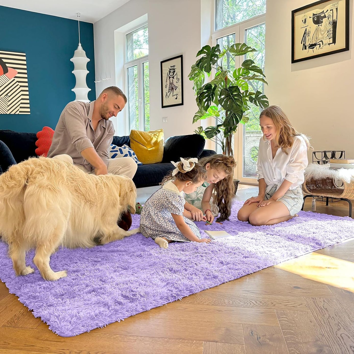 OLANLY Large 5x7 Machine Washable Area Rug - Soft Fluffy Shaggy Carpet for Living Room & Bedroom | Light Purple