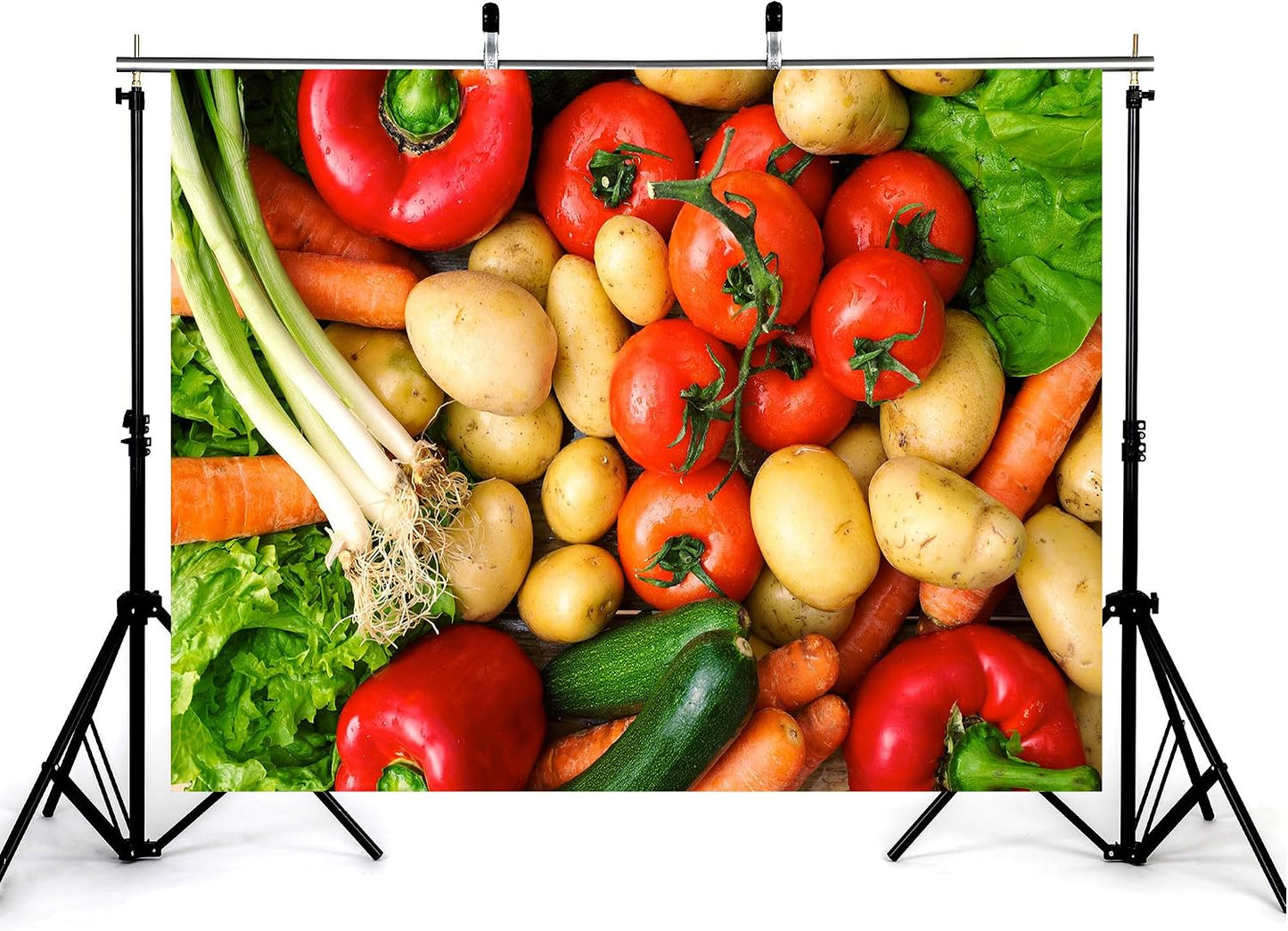 KeyWork 9x9ft Fresh Vegetables Backdrop Colorful Produce Wooden Table Photography Background for Healthy Themed Party