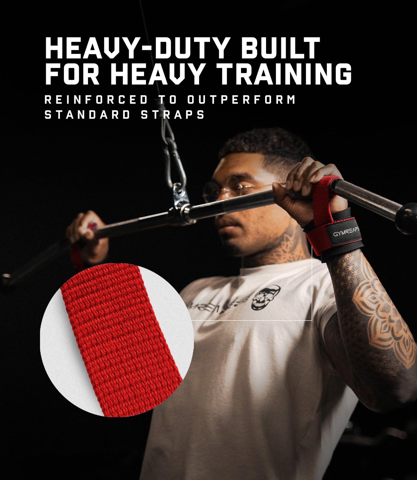 Gymreapers Weight Lifting Straps With Dowel - Wrist Straps for Weightlifting - Workout Deadlift Wrist Weights - Reinforced Stitching & Padded Fit Gym Accessories for Strength & Gym Hand Grip (Red)