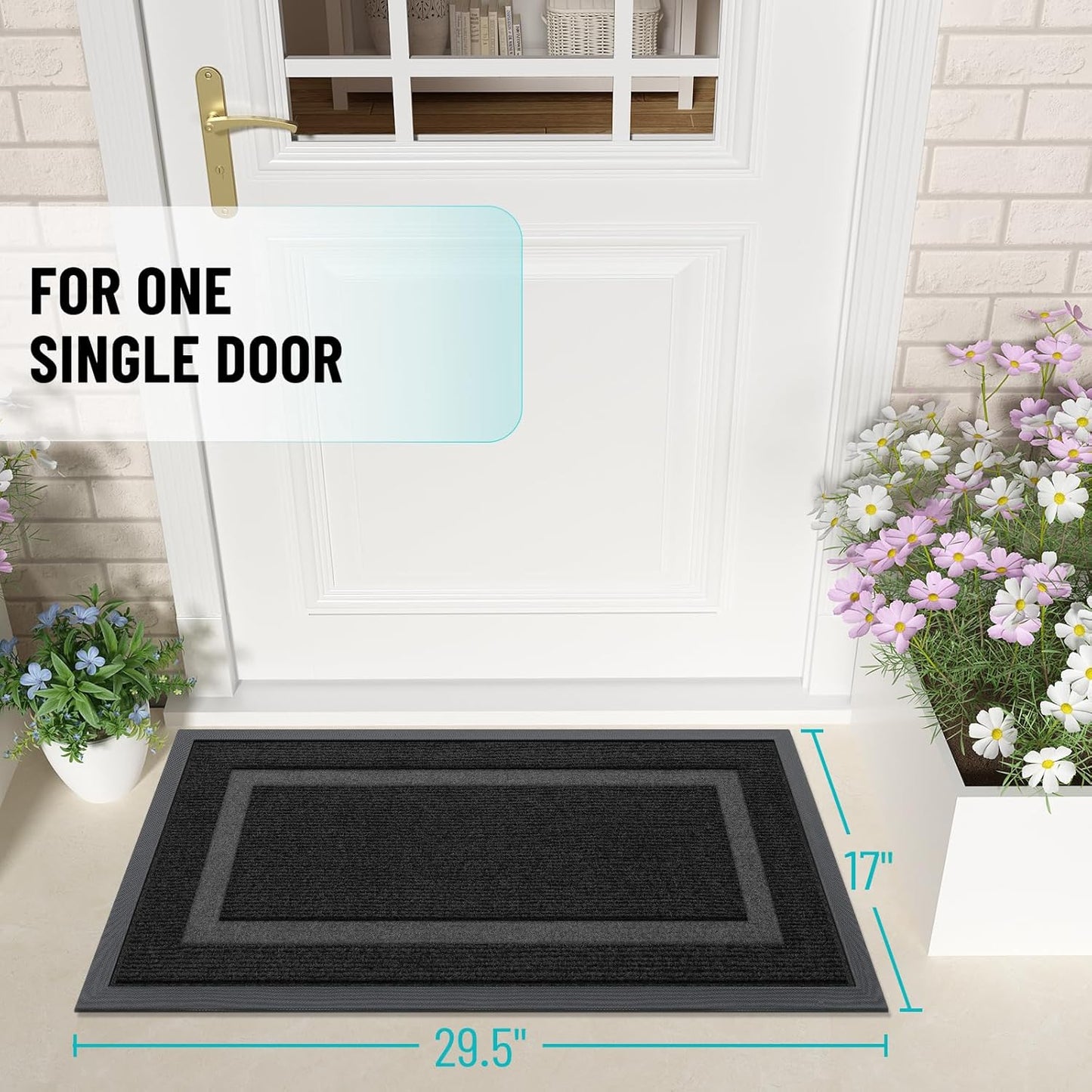 OLANLY Indoor/Outdoor Door Mat Set - Black Geometric Design (29.5x17 in & 32x20 in)