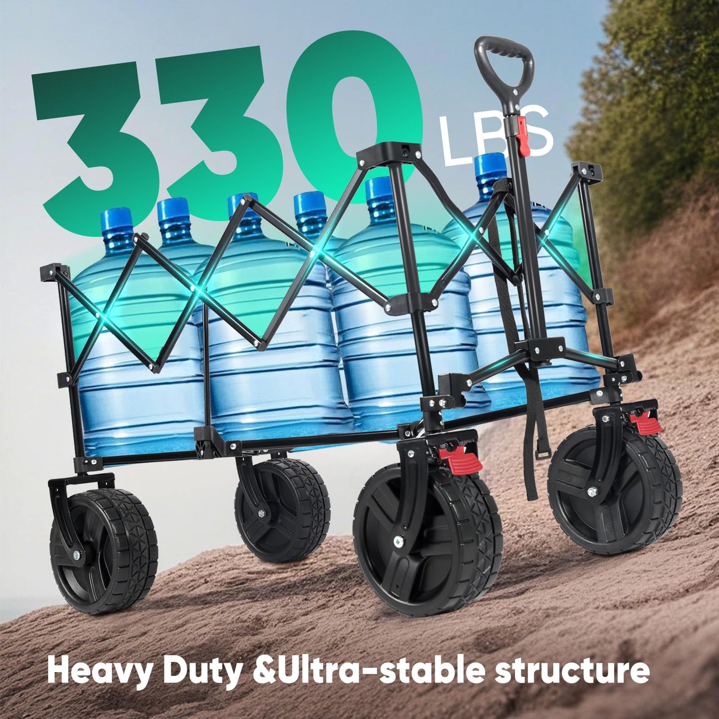 Sekey 220L Wagons Carts Foldable with Big All-Terrian Beach Wheels, Collapsible Heavy DutyWagon with Cup Holders, Extra Large Folding Wagon,Foldable Wagon for Camping, Garden, Sports.Red&Gray
