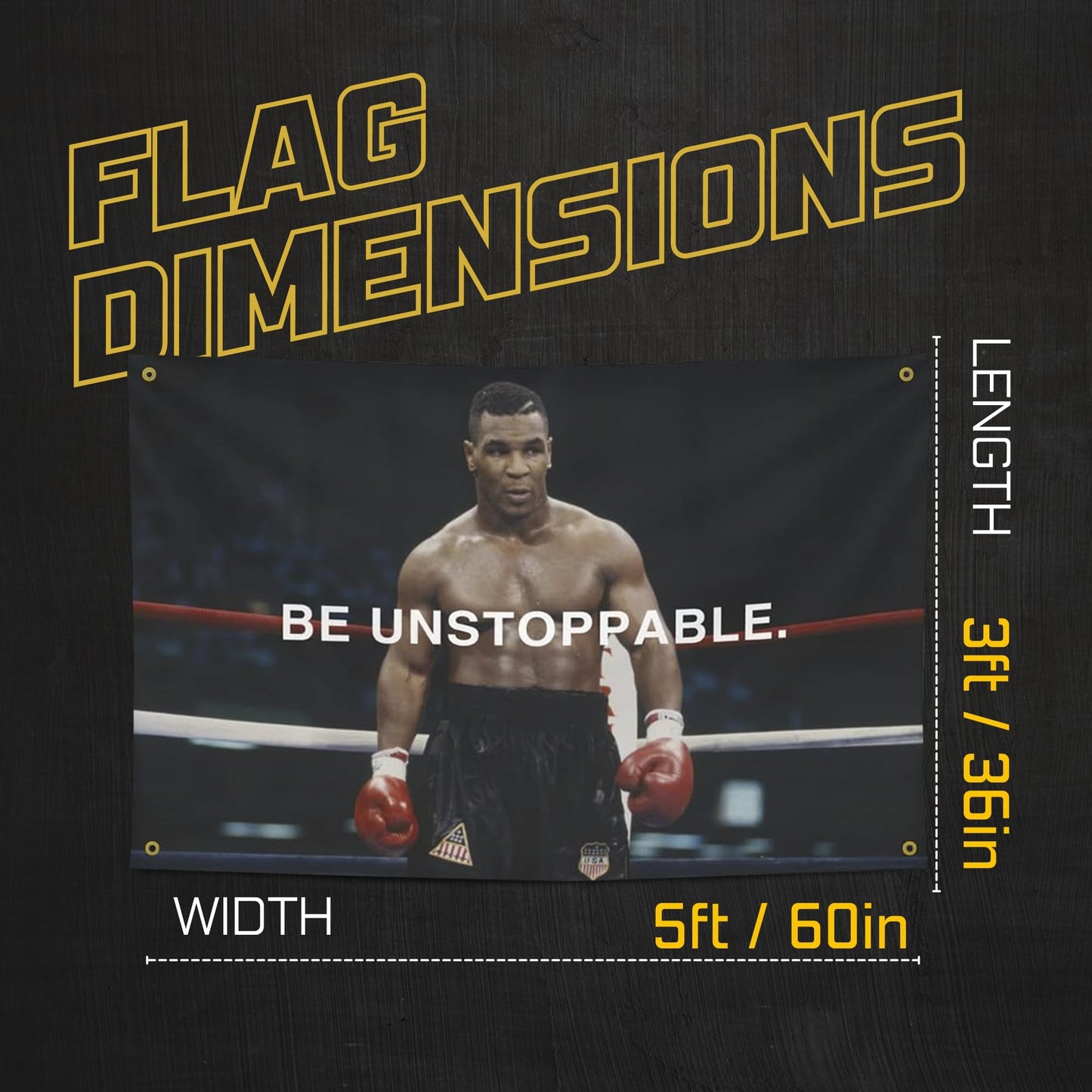 Gold Trident Flags Be Unstoppable Motivational Gym Flag – Mike Tyson Poster – Discipline Banner for Gym, Dorm, Home Workout Space – Fitness Wall Decor – Durable Polyester, Double Stitched - 3x5 Feet
