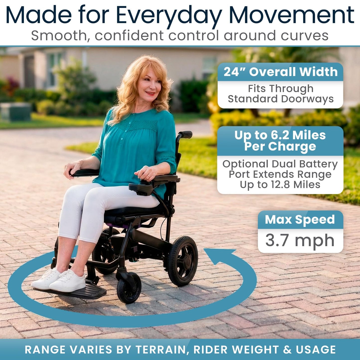 Vive Lightweight Electric Wheelchair for Adults - 39 lbs Carbon Fiber Foldable Power Chair Portable Motorized Mobility Aid for Seniors - Travel Friendly Durable Compact Collapsible Frame, Easy Storage