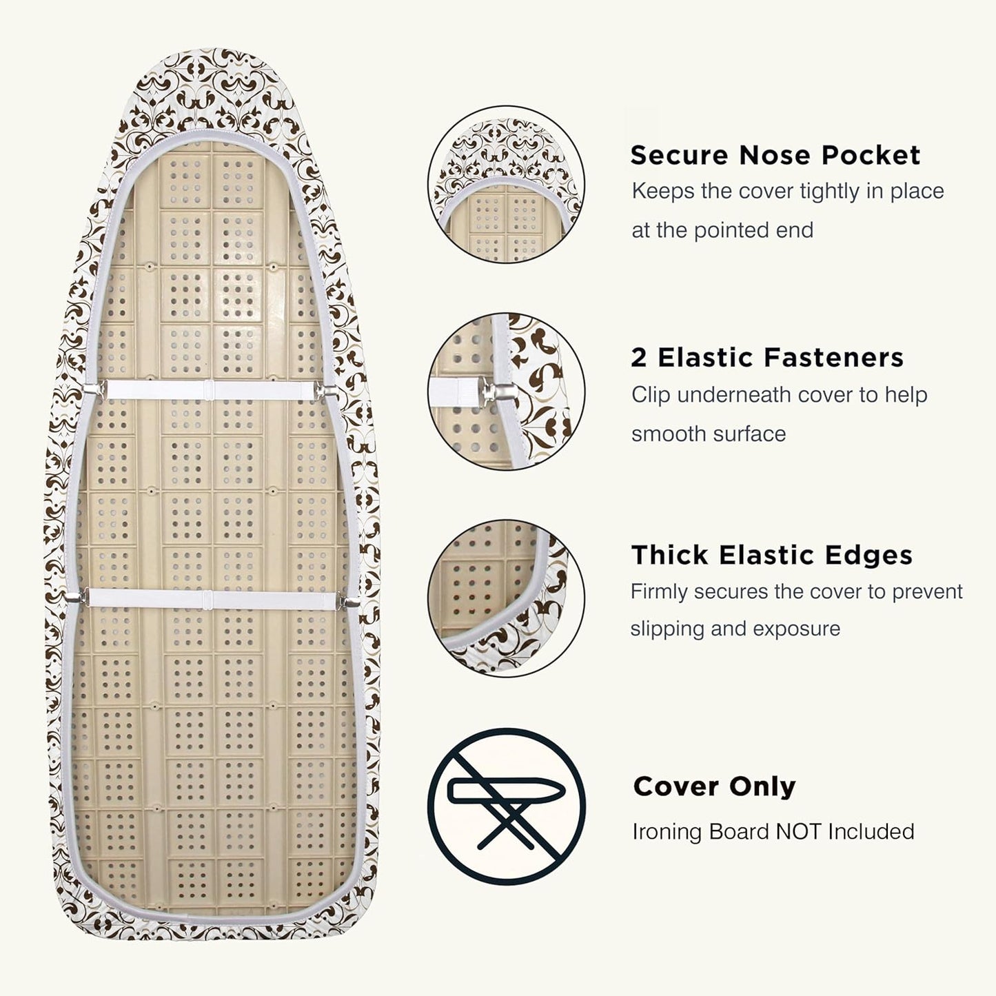 UniSimp Ironing Board Cover - Extra Thick Natural Cotton, Scorch & Stain Resistant | 18"x49", Taupe