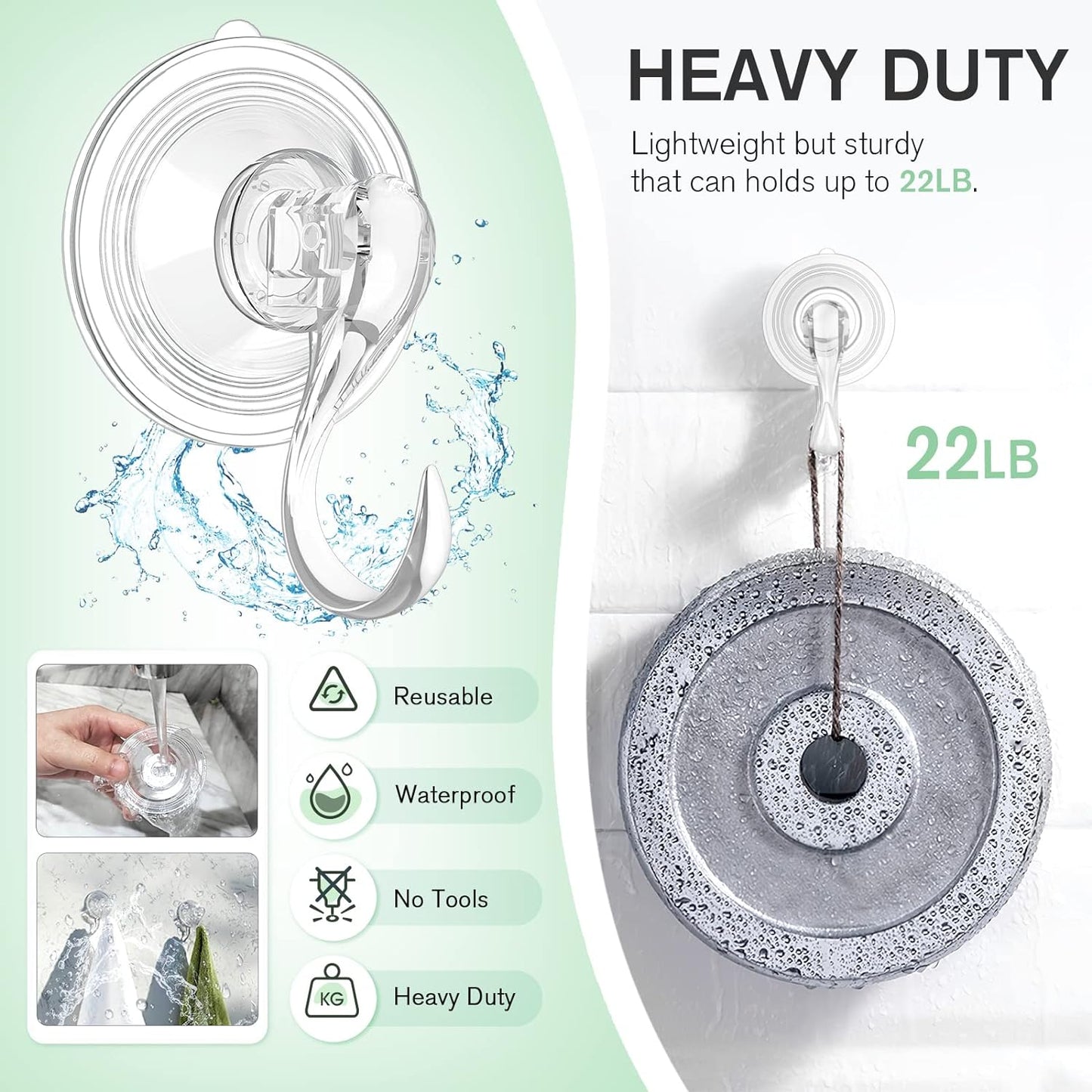 VIS'V Suction Cup Hooks - 2 Large & 12 Small Metal Hooks for Strong Hold | Home Organization