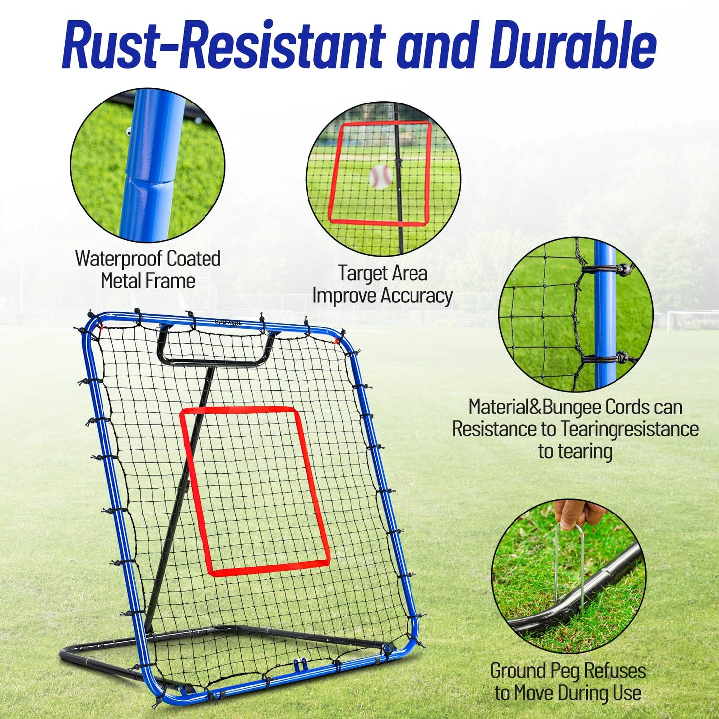SPOYNAL Baseball Rebounder Net 4 x 4.5 FT Baseball Training Equipment Base Ball Bounce Back Net with 5 Return Angles Softball Pitching Net Fly Ball Line Drive Ground Ball Training Net for Fielding