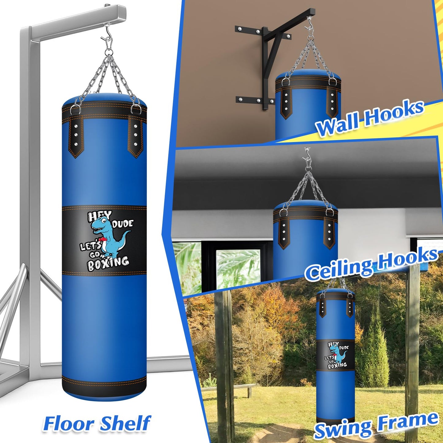 YORWHIN 2.7FT Kids Punching Bag Set, Oxford Boxing Bag for Kids, Hanging Punching Bag with 6OZ Gloves, Heavy Boxing Bag Kit for Youth Boxing MMA Kickboxing Karate Muay Thai Training Equipment