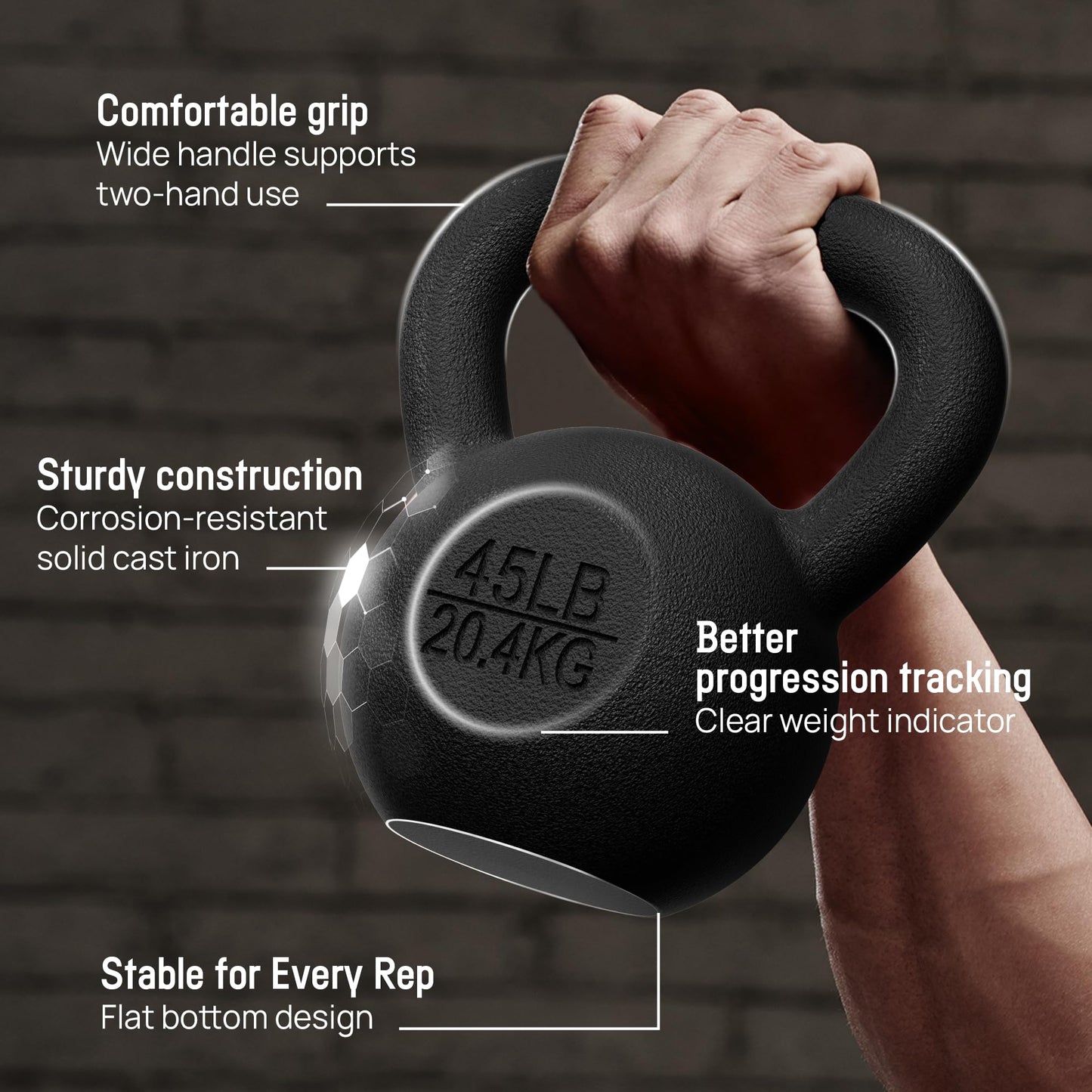 Yes4All Solid Cast Iron Kettlebell Weights Set – Great for Full Body Workout and Strength Training – Kettlebell 15 lbs (Black)