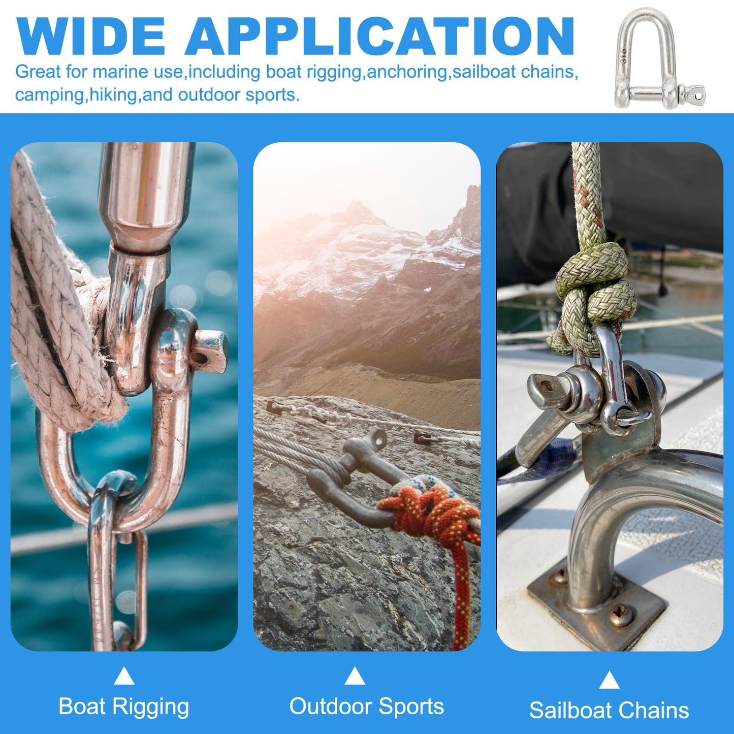 PATIKIL 5/16"(7.74mm) 882lb 316 Stainless Steel D Shackle, 8Pcs Heavy Duty Screw Pin Shackle Marine Grade for Chains Wire Rope Outdoor, Silver