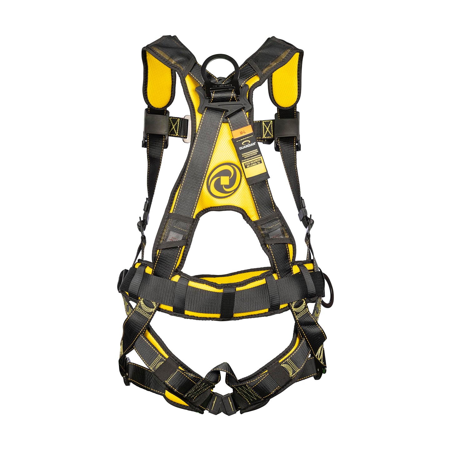 Guardian 21035 Cyclone Construction Harness with Waist Pad | Side D-Rings | Quick Connect Leg | OSHA & ANSI Compliant | Black/Yellow | XL