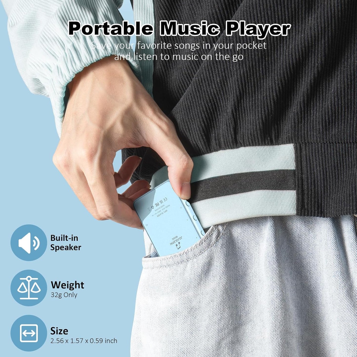 JOJOLEPAI MP3 5.3, 32GB 128GB Light Blue Player with Bluetooth Touchscreen Portable Music Player,Built-in Speaker,FM