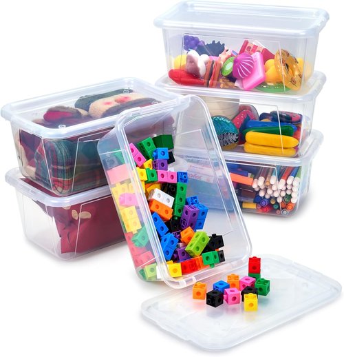 GAMENOTE 6 Quart Storage Bins - Transparent Plastic Latching Boxes for Kids' Toys & Crafts | Stackable Design